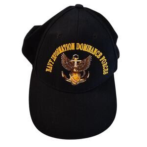 Navy Information Dominance Forces Strap Back Baseball Cap Hat Black Yellow